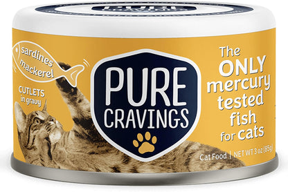 Wet Cat Food Canned Mackerel and Sardine Cutlets in Gravy, Every Catch is Mercury Tested, Moist Can