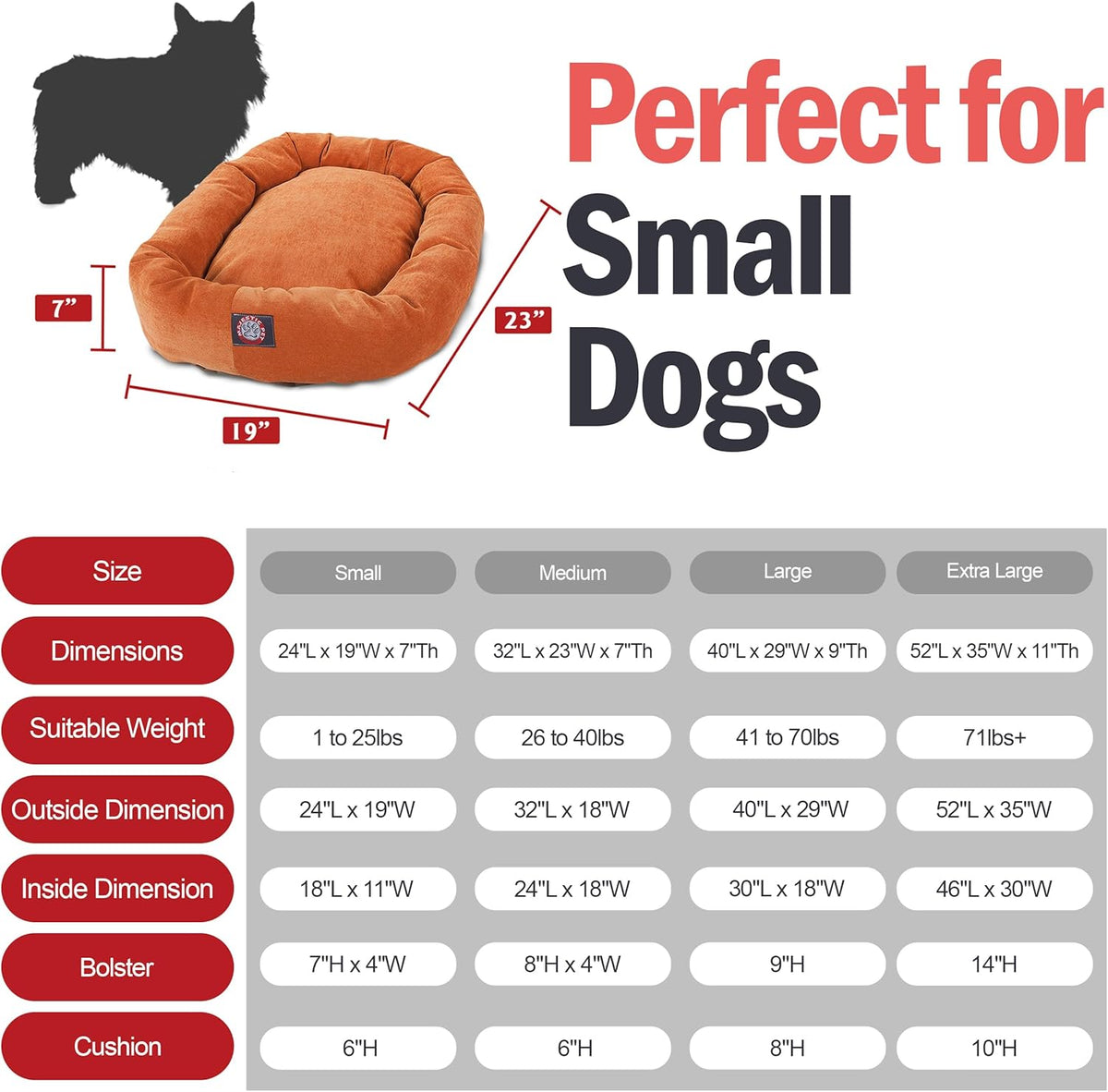 Majestic Pet Villa 24 Inch Shredded Memory Foam Dog Bed for Small Sized Dogs 24x19x7