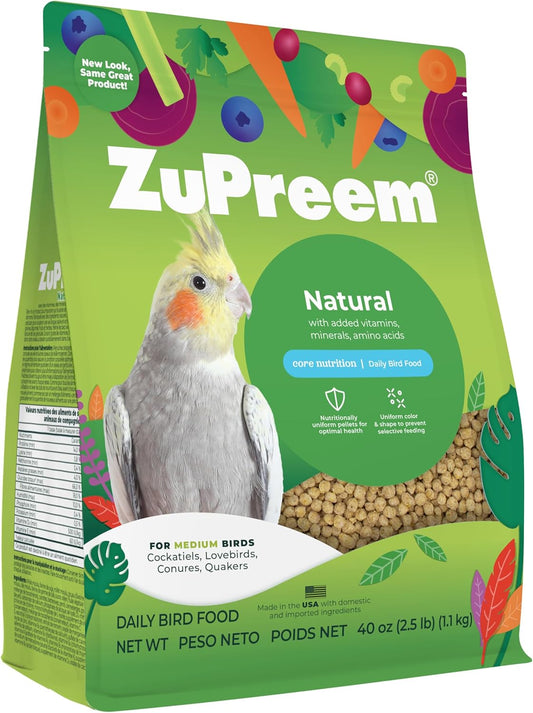 ZuPreem Natural Bird Pellets, Daily Bird Food for Cockatiel, Lovebird, Quaker, Small Conure