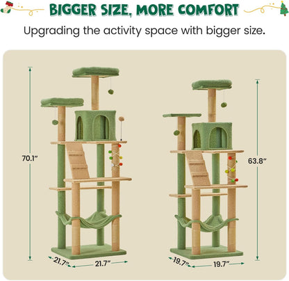 MWPO 70.1-Inch Green Large Cat Tree, Multi-Level Tall Cat Tower for Indoor Cats, Plush Cat Condo