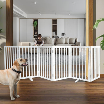 ZJSF Freestanding Indoor Dog Gate for House Foldable Wood White Puppy Gate for Doorways Pet Gate