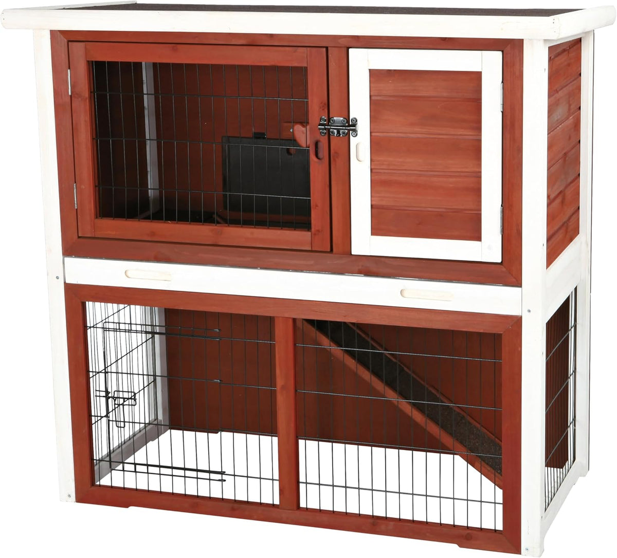 TRIXIE natura Outdoor Rabbit Hutch with Run - 2-Story Rabbit Cage with Non-Slip Ramp - Medium