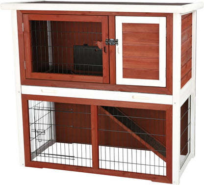 TRIXIE natura Outdoor Rabbit Hutch with Run - 2-Story Rabbit Cage with Non-Slip Ramp - Medium