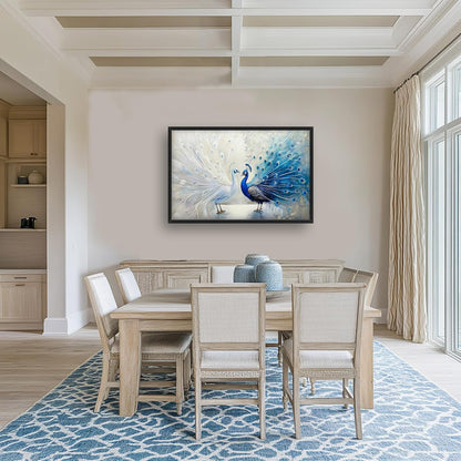 Quorin Peacock Large Wall Art Blue and White Pictures Elegant Animal Wall Decor Canvas Print