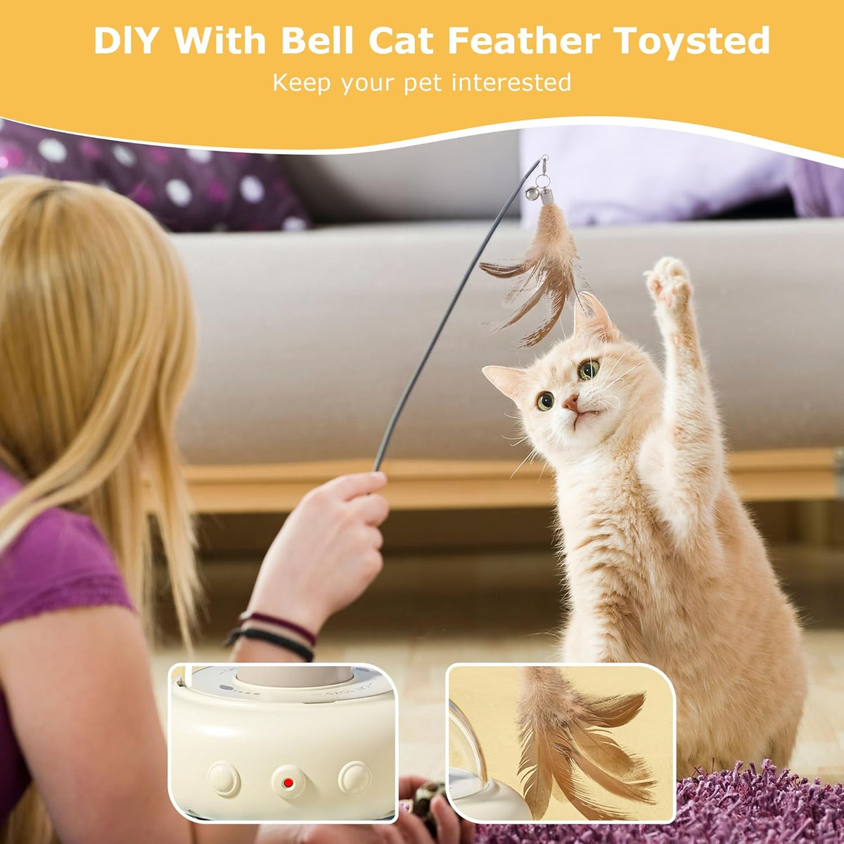 hooroor 2-in-1 UFO Laser Cat Toy – Automatic Motion with Feather, Rechargeable Smart Sensor