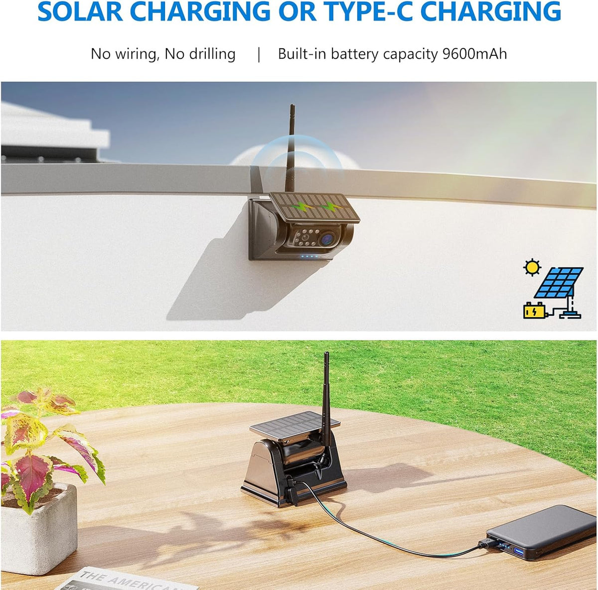 2 Magnetic Solar Wireless Backup Camera HD1080P 3 Mins DIY Installation DVR 7" IPS Monitor