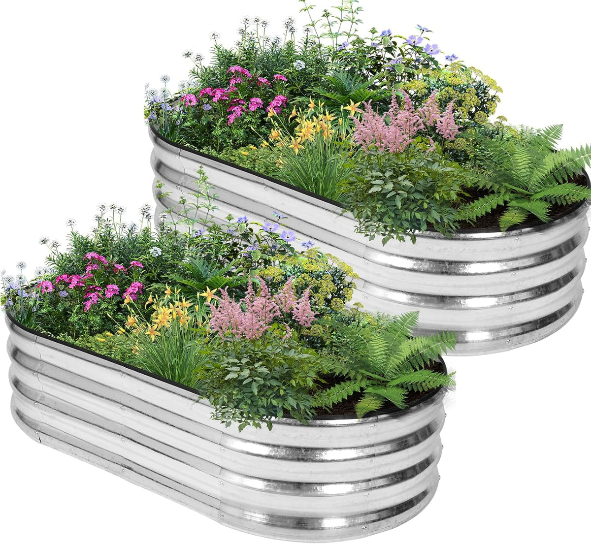 Galvanized Raised Garden Bed - 4×2×1ft (2 Packs) Planter Raised Beds for Gardening | Oval Metal