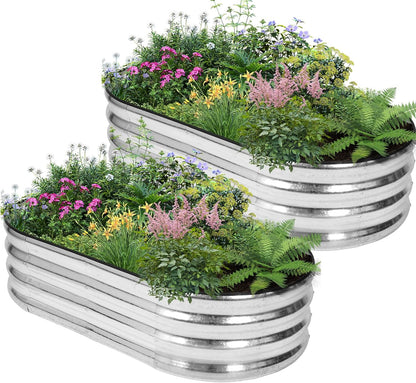 Galvanized Raised Garden Bed - 4×2×1ft (2 Packs) Planter Raised Beds for Gardening | Oval Metal