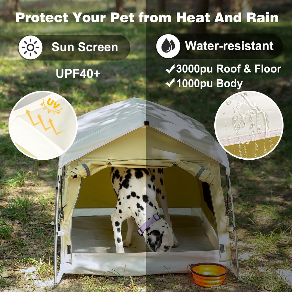 Dog Tent Cotton Fabric, Aluminum Poles and Camping Mat, Outdoor Weatherproof, Dog House Outdoor