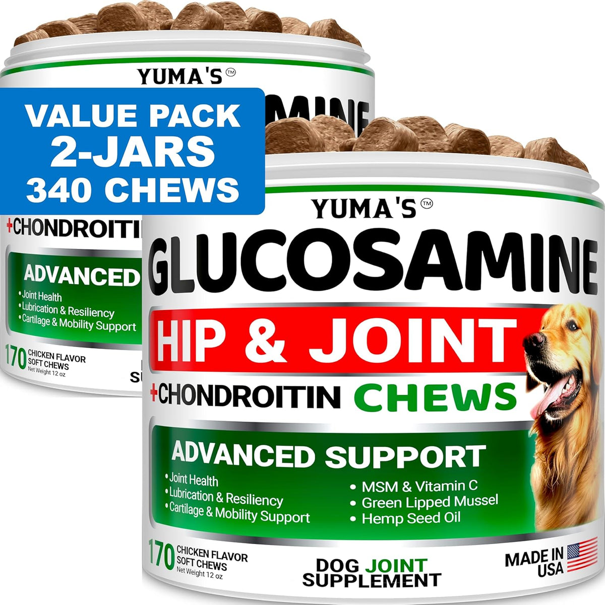 YUMA'S (2 Pack) Glucosamine for Dogs - Hip and Joint Supplement for Dogs - Glucosamine Chondroitin