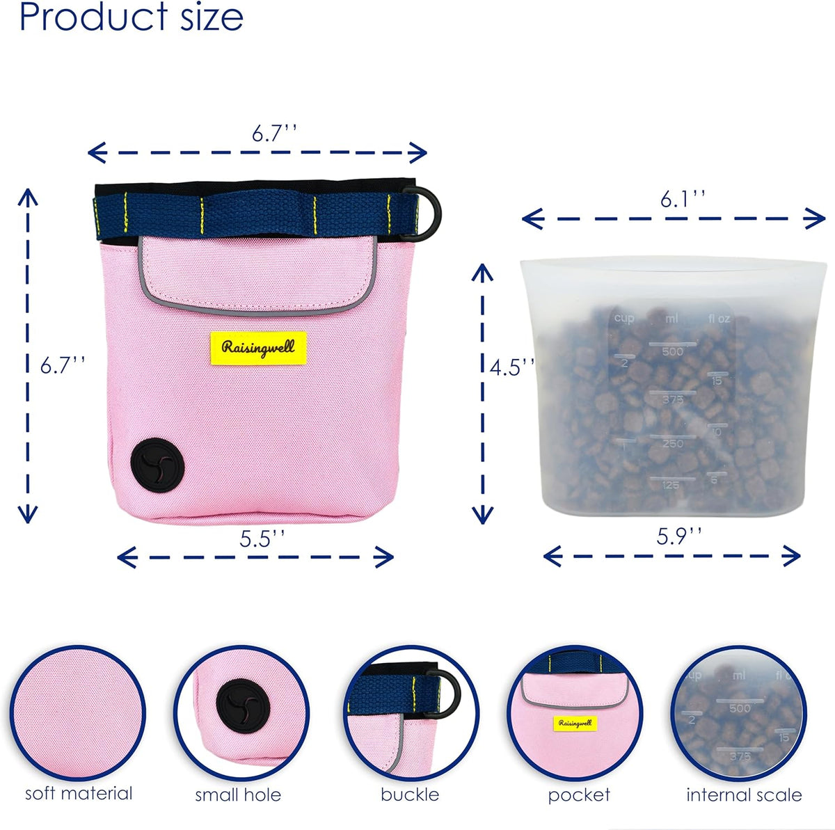 Dog Treat Pouch for Pet Walking and Training with Clicker 2 Cup Silicone Bag Small Fanny Pack