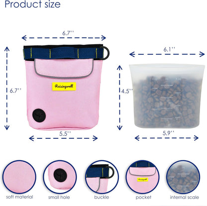 Dog Treat Pouch for Pet Walking and Training with Clicker 2 Cup Silicone Bag Small Fanny Pack