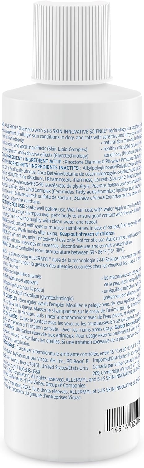 Allermyl Medicated Pet Shampoo Hypoallergenic, Soothing and Moisturizing Shampoo for Allergic Dogs