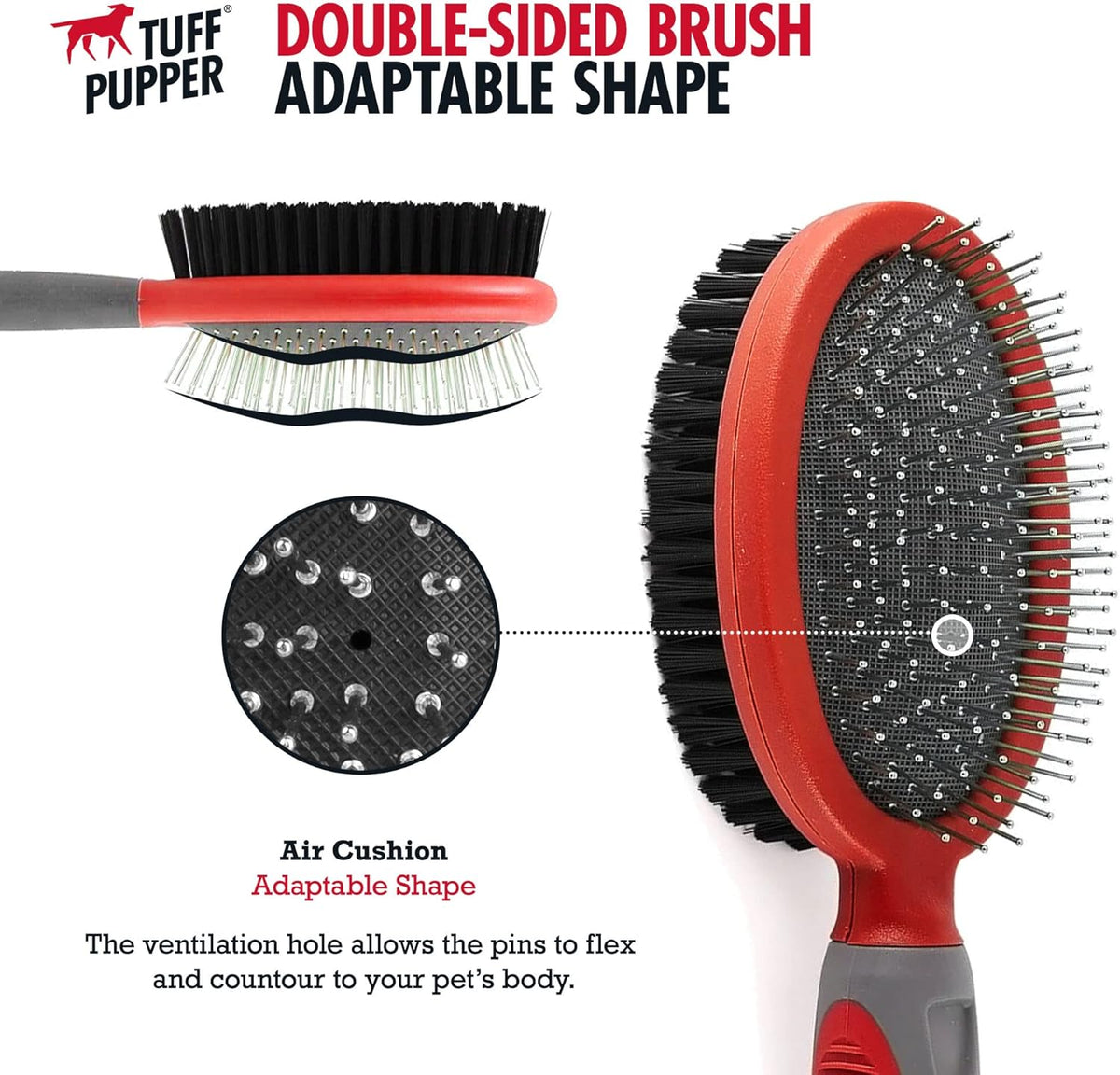 Tuff Pupper Double Sided Dog Brush, Detangling Tool for Dogs and Cats, Pin & Bristle Pet Brush, for