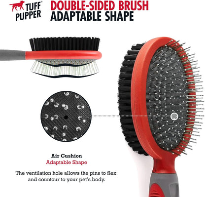 Tuff Pupper Double Sided Dog Brush, Detangling Tool for Dogs and Cats, Pin & Bristle Pet Brush, for