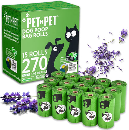 Pet N Pet Poop Bags For Dogs, Green 270 Counts Lavender Scented Dog Poop Bags Rolls, Dog Bag, Pet