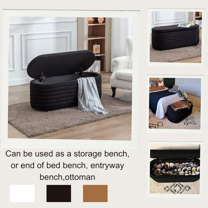 Storage Ottoman Bench Upholstered Fabric Storage Bench End of Bed Stool with Safety Hinge for