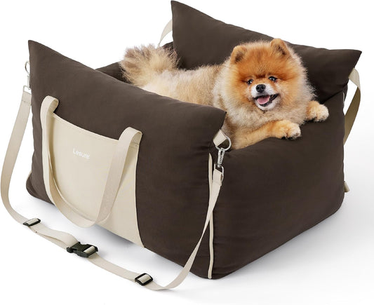 Lesure Small Dog Car Seat for Small Dogs - Soft Dog Booster Seat for Car with Storage Pocket and