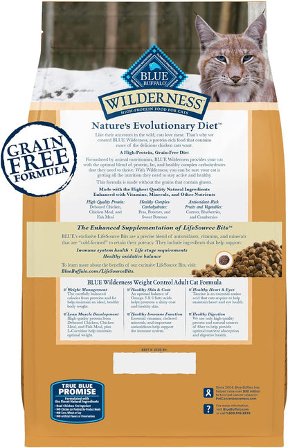 Blue Buffalo Wilderness High-Protein, Grain-Free Natural Dry Food for Adult Cats, Weight Control