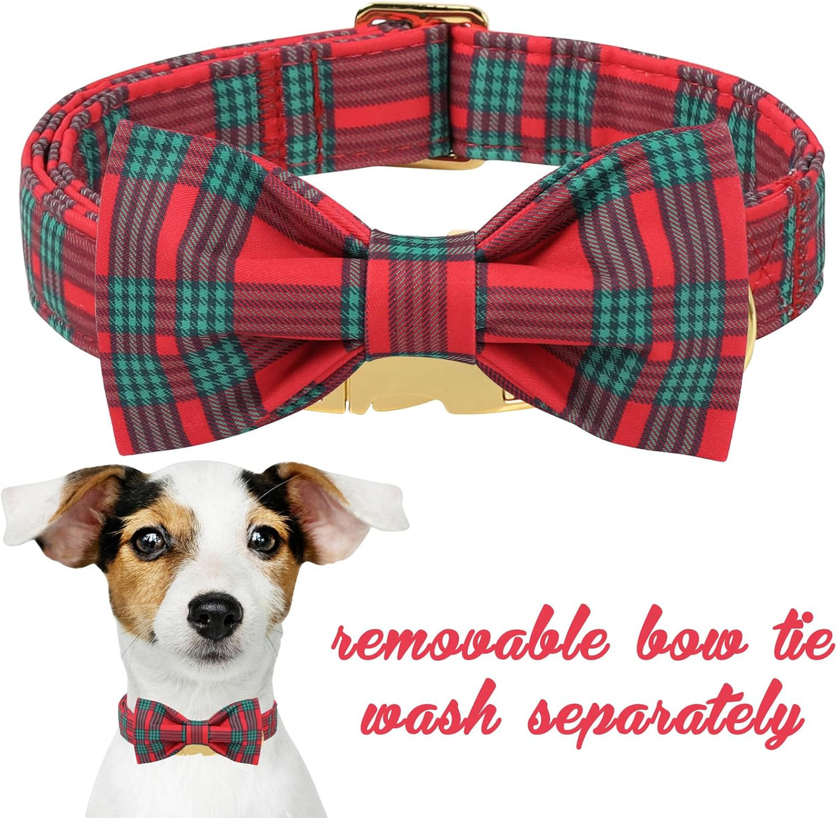 Unique Style Paws Christmas Dog Collar with Bow Red Green Plaid Cotton Puppy Collars for Small