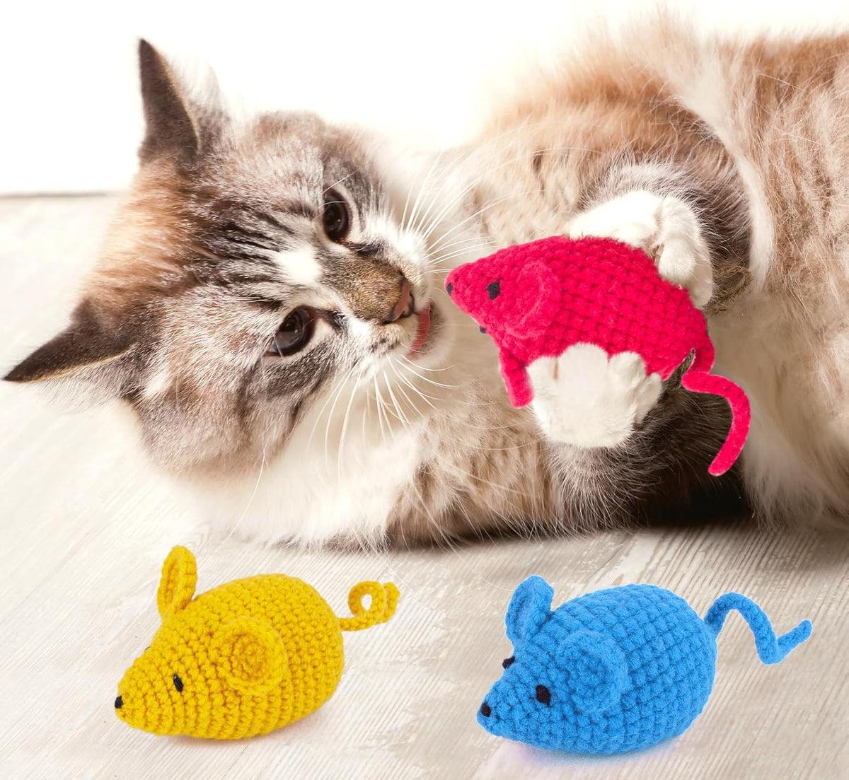 Retro Shaw Catnip Toys Crochet Mouse, 6 Pcs Yarn Cat Nip Mice Safe Teeth Cleaning Chew Toy for