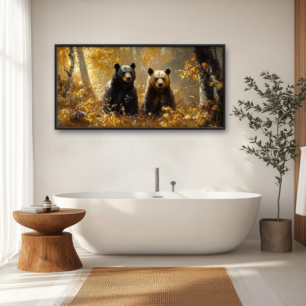 Large Forest Bear Wall Art for Living Room, Black Bear Autumn Canvas Oversized Wall Decor, Wildlife