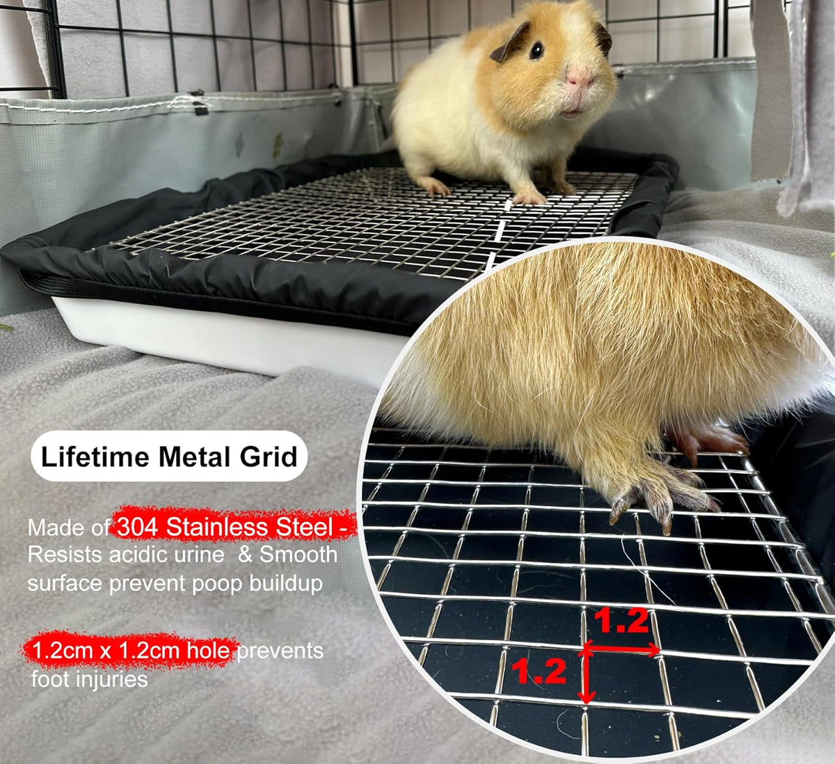 Guinea Pigs Litter Box with Stainless Steel Grid & 2 Reusable Waterproof Liners, Small Animal Potty