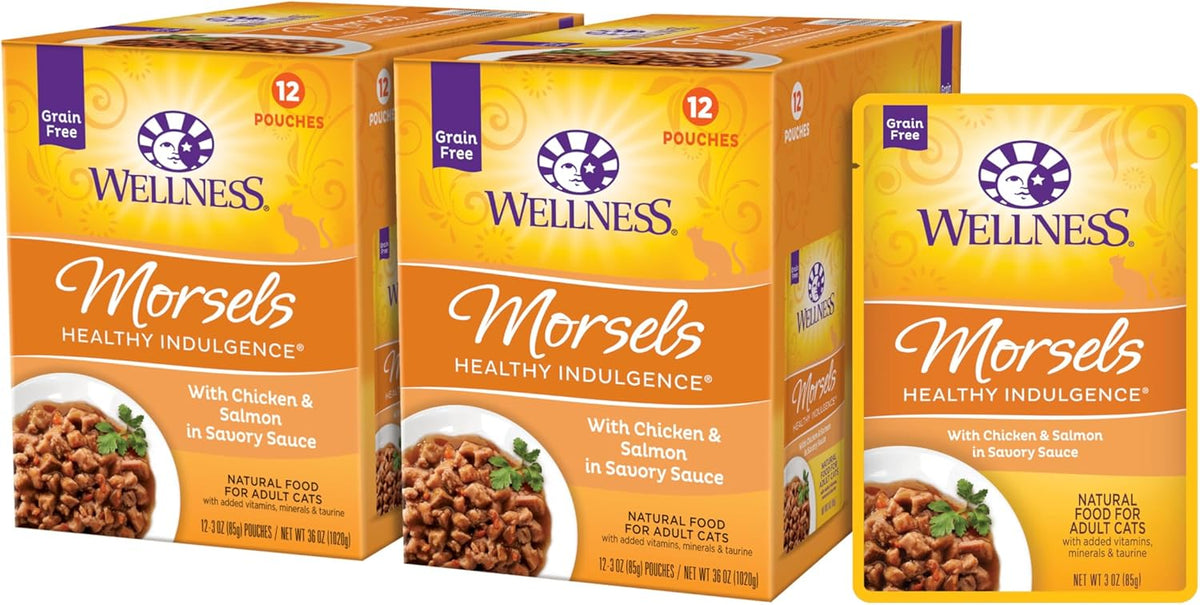 Wellness Healthly Indulgence Morsels Adult Wet Cat Food, Natural, Protein-Rich, Grain Free, 3 Ounce