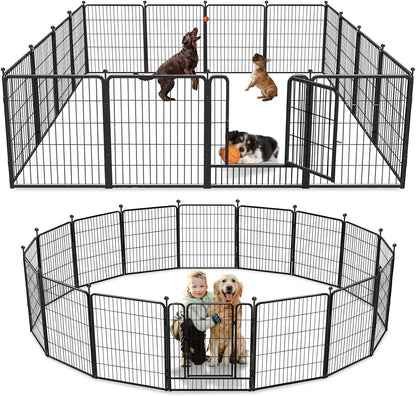 Dog Playpen 32 inch 16 Panels Indoor Outdoor Dog Pen for Medium/Small Dogs Heavy Duty Metal Dog