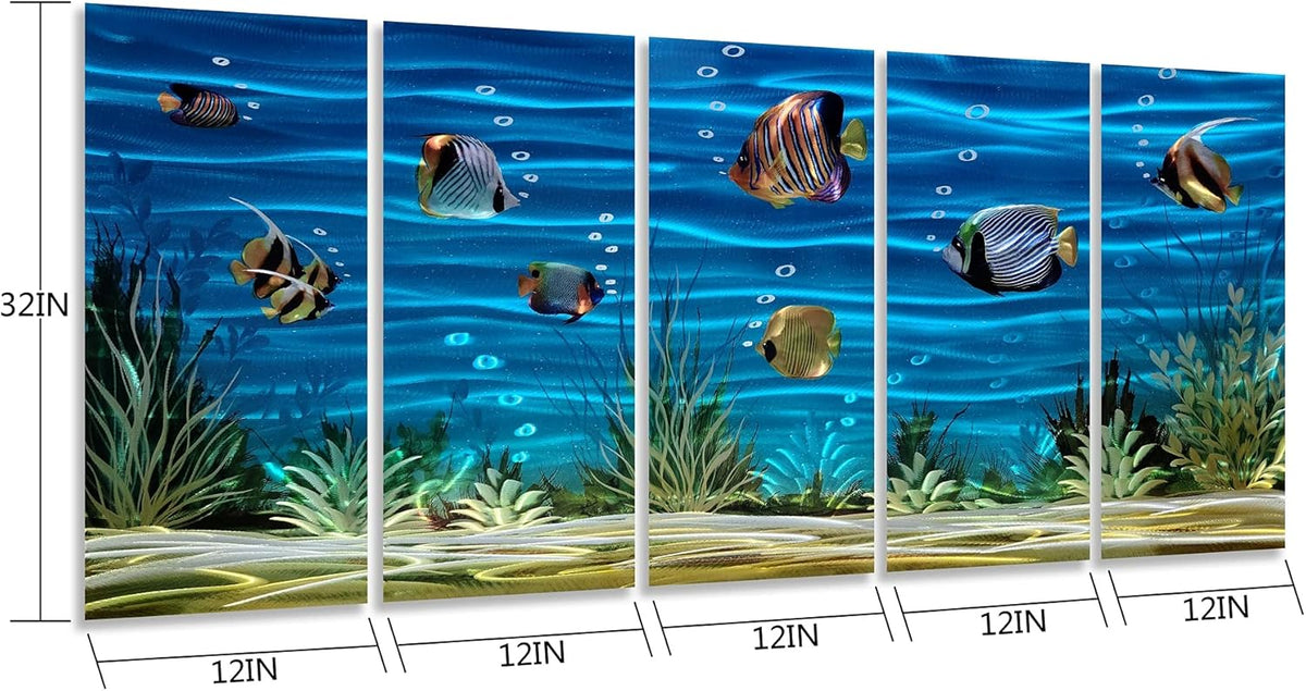 SYGALLERIER School Of Fish Metal Wall Art Handcrafted 3D Coastal Aluminum Artwork Modern Abstract