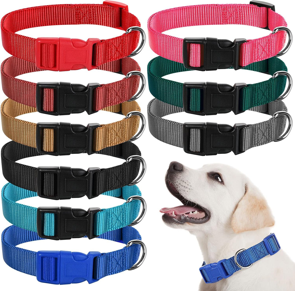 9 Pieces Adjustable Dog Collar for Animal, Soft Nylon Pets Puppy Collar with Quick Release Buckle