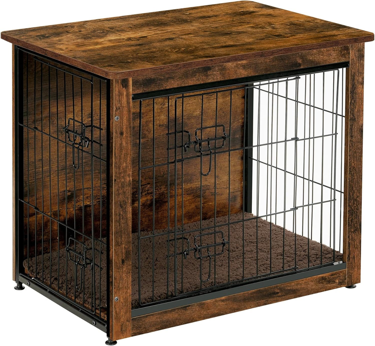 DWANTON Dog Crate Furniture with Cushion, Wooden Kennel Table with Double Doors, Indoor Dog House