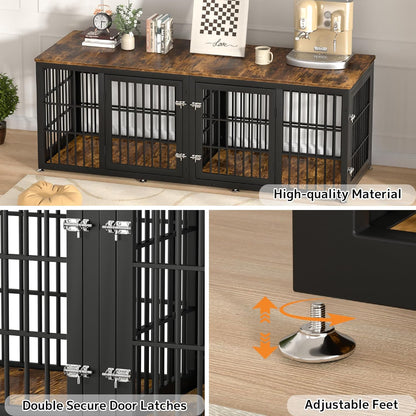 78 Inch Double Dog Crate Furniture, Heavy Duty Extra Large Cage Furniture with Divider for 2 Dogs