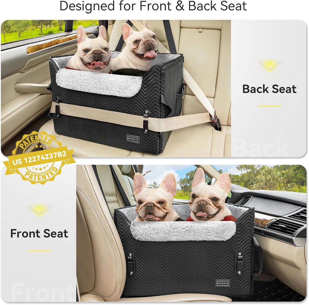 PETSFIT Dog Car Seat Medium Sized Dog, Waterproof PU Leather Dog Seat for Car with Patented Safe