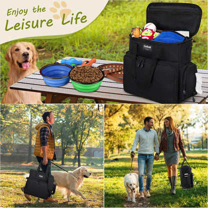 Dog Travel Bag Airline Approved–Pet Travel Tote with Collapsible Bowls,Food Containers & Feeding