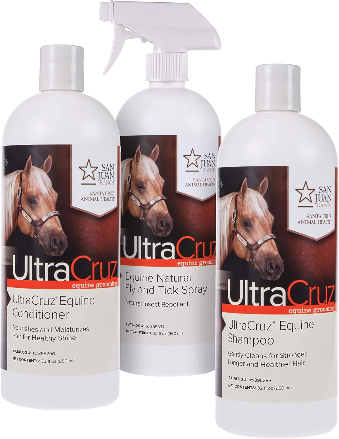 UltraCruz Equine Horse Shampoo, Conditioner and Fly & Tick Spray Bundle, 32 oz Each