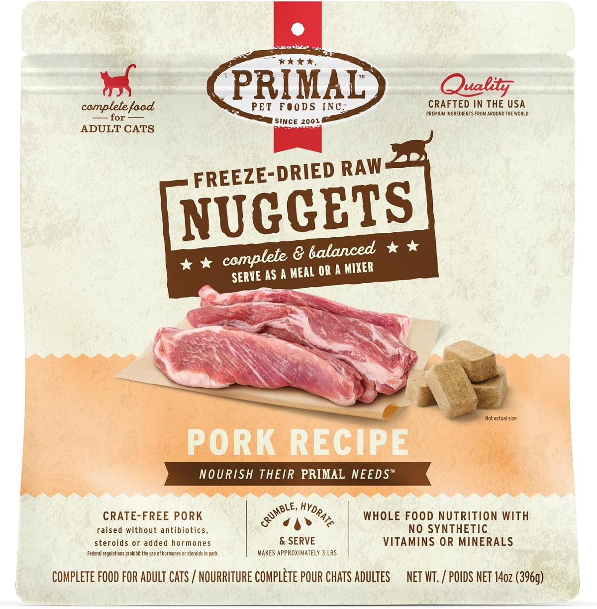 Primal Freeze Dried Raw Cat Food Nuggets Pork, Complete & Balanced Meal or Topper, Premium
