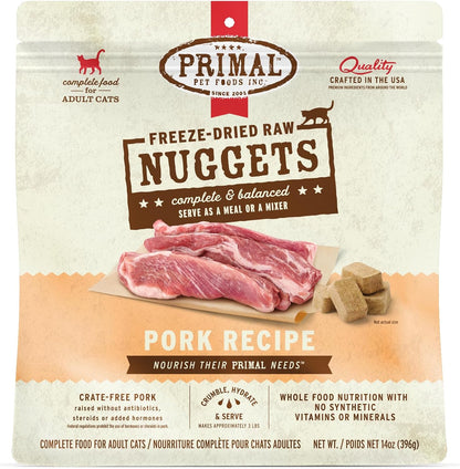Primal Freeze Dried Raw Cat Food Nuggets Pork, Complete & Balanced Meal or Topper, Premium