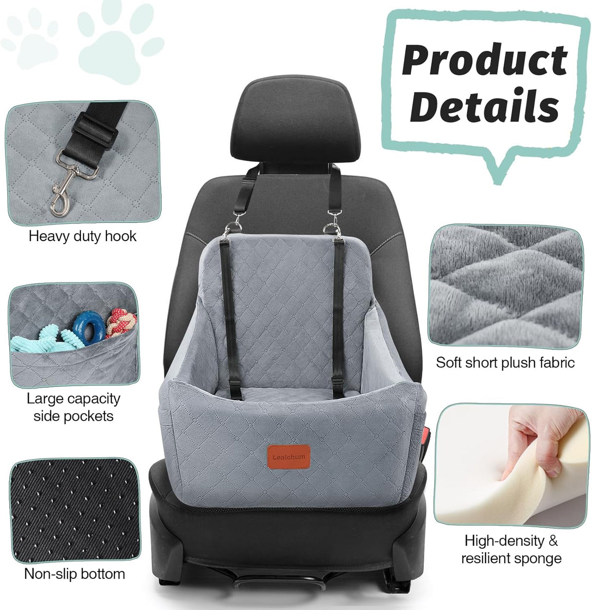 Dog Car Seat for Medium Dogs Up to 35lbs,Fully Detachable and Washable,Easy to Install with