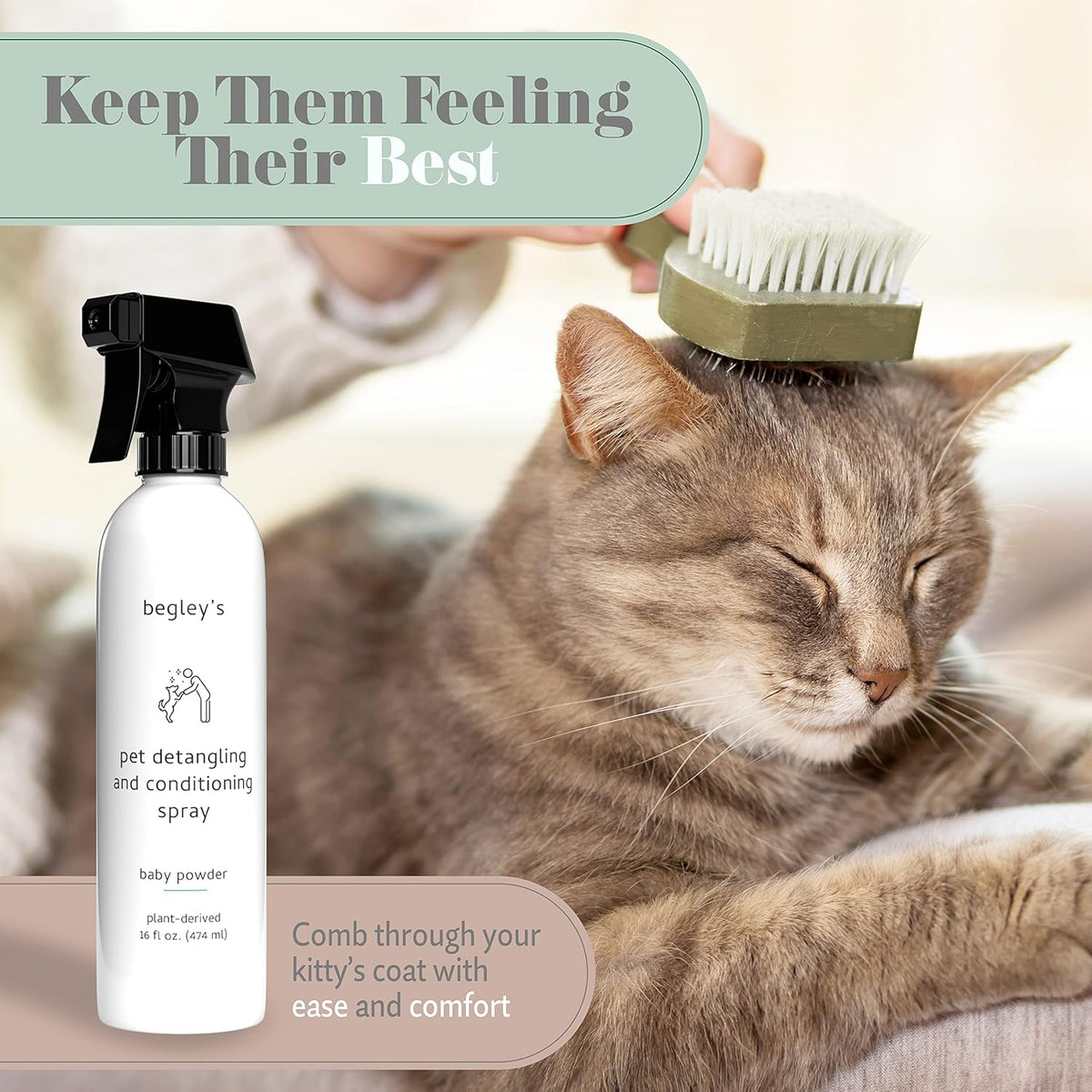 Begley's Pet Detangling Spray - Premium Essential Oil Scented Detangler Spray for Dogs, Puppies &