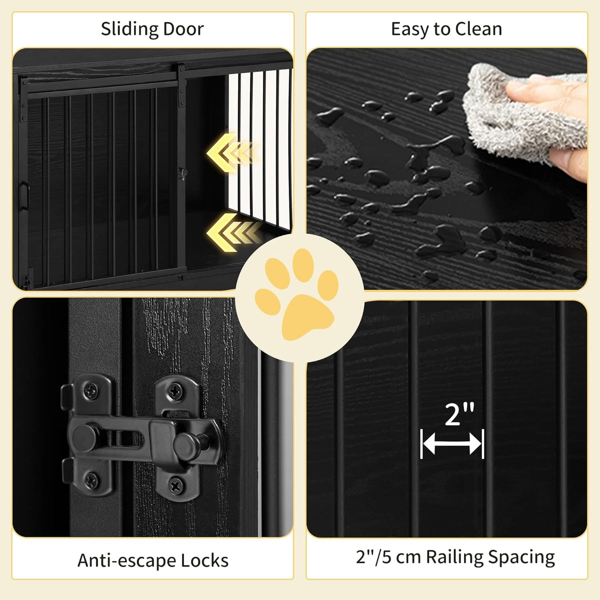 39.3" Dog Crate Furniture with Barn Door, Heavy Duty Dog Kennel Indoor with 2 Doors, Wooden Pet