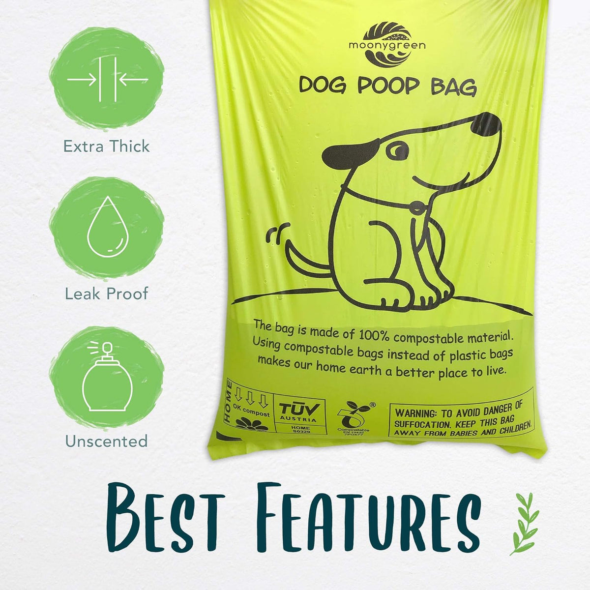 Dog Poop Bag with Holder, Compostable Dog Bags for Poop, Vegetable-Based Doggy Poop Bags