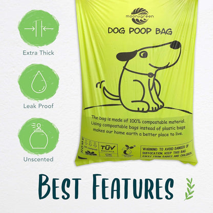 Certified Compostable Dog Poop Bag Rolls, Landfill friendly Doggie Poop Bags, Vegetable-Based, ASTM