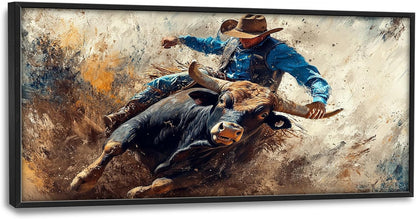 Framed Large Western Cowboy Wall Art, Oversized Rustic Cow Wall Decor for Living Room, Dusty Canvas
