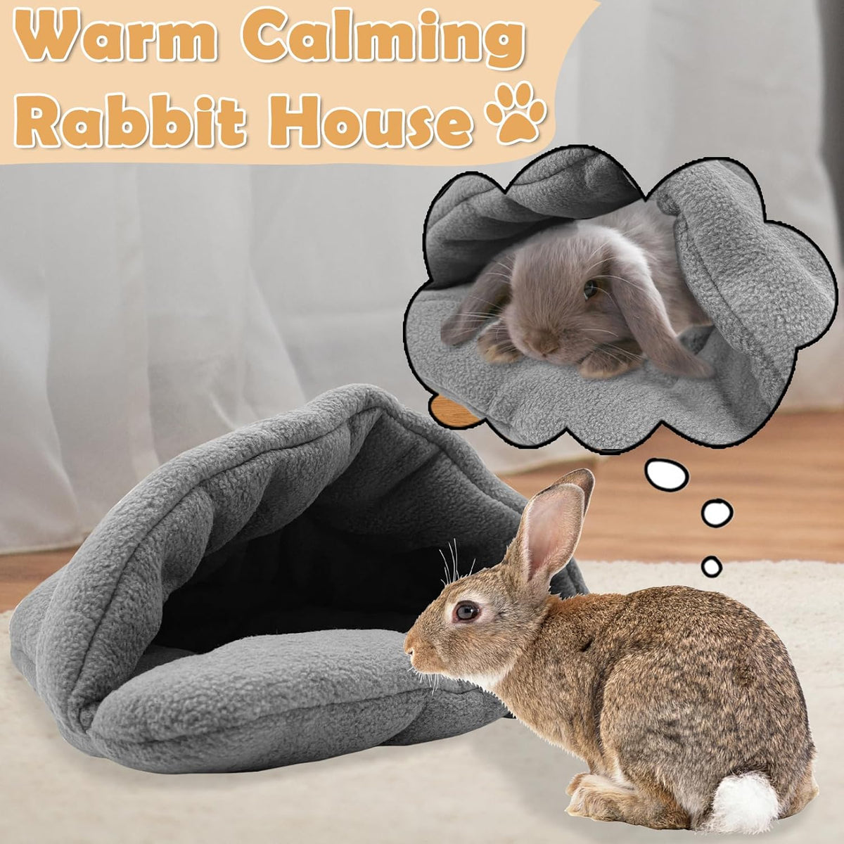 kathson Rabbit Cave Sleeping Bed Guinea Pig Hideout Cozy House Pet Soft Warm Fleece Winter Slipper