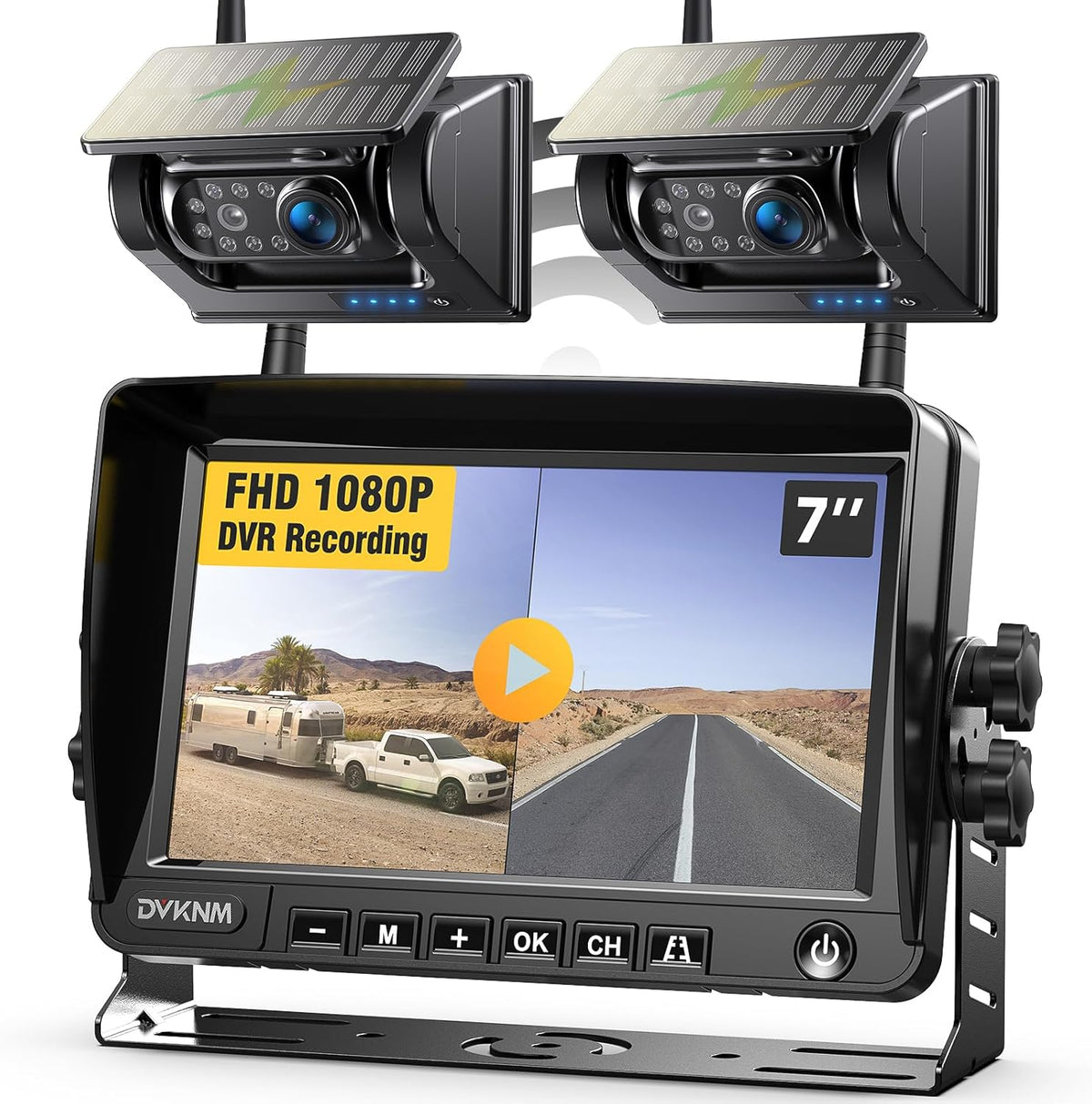 2 Magnetic Solar Wireless Backup Camera HD1080P 3 Mins DIY Installation DVR 7" IPS Monitor