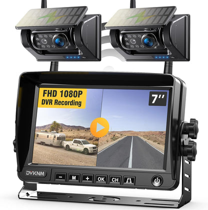 2 Magnetic Solar Wireless Backup Camera HD1080P 3 Mins DIY Installation DVR 7" IPS Monitor