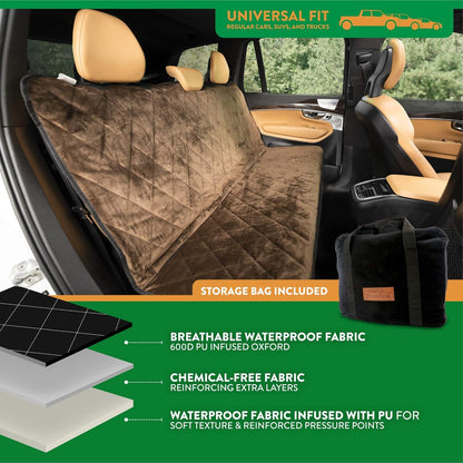 Plush Paws Products Velvet Rear Car Seat Protector w/o Hammock | Washable & Waterproof Back Seat
