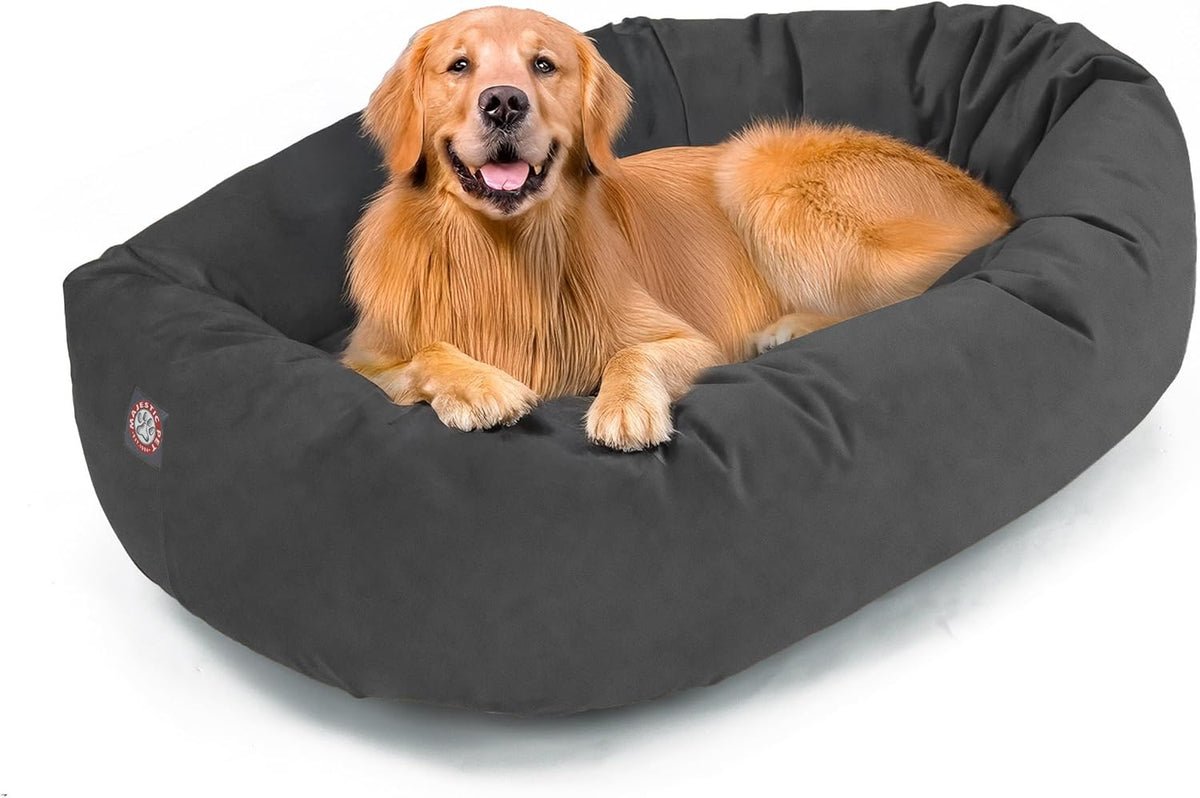 Majestic Pet 40 Inch Suede Calming Dog Bed Washable 40x29x9 (Inch) – Cozy Soft Round Donut Dog Bed