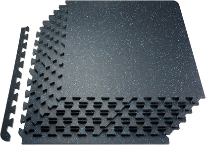 VEVOR 0.56 Inch Thick Gym Floor Mats, 12 Tiles Rubber Top with EVA Foam, 25" x 25" Gym Flooring